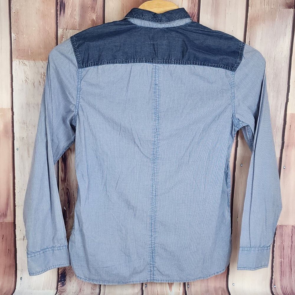 Buffalo David Bitton Mens L SASTUQ-X Blue Denim Look Btn Up Shirt Slim‎ Stretch - Picture 3 of 8